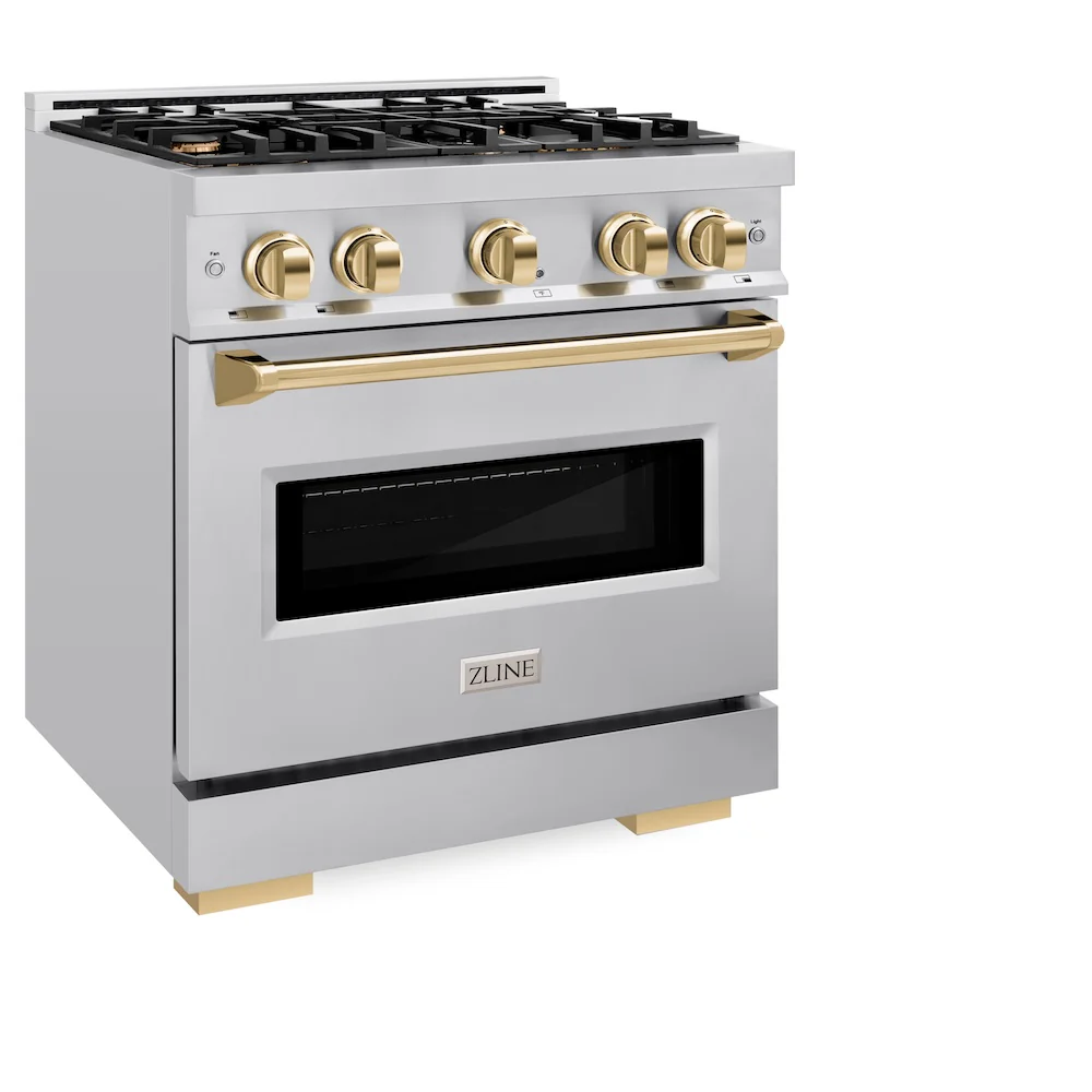 ZLINE Autograph Edition 30 in. 4.2 cu. ft. Classic Gas Range with 4 Burner Cooktop and Convection Gas Oven in Stainless Steel and Polished Gold Accents, Open Box-Great Condition - Image 7