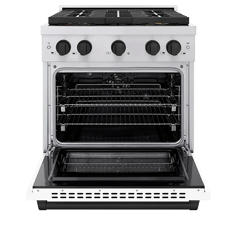 ZLINE Autograph Edition 30 in. 4.2 cu. ft. Paramount Dual Fuel Range with 4 Burner DuoPro™ Cooktop and Electric Convection Oven in Stainless Steel with White Matte Door and Matte Black Accents, Open Box-Great Condition - Image 4