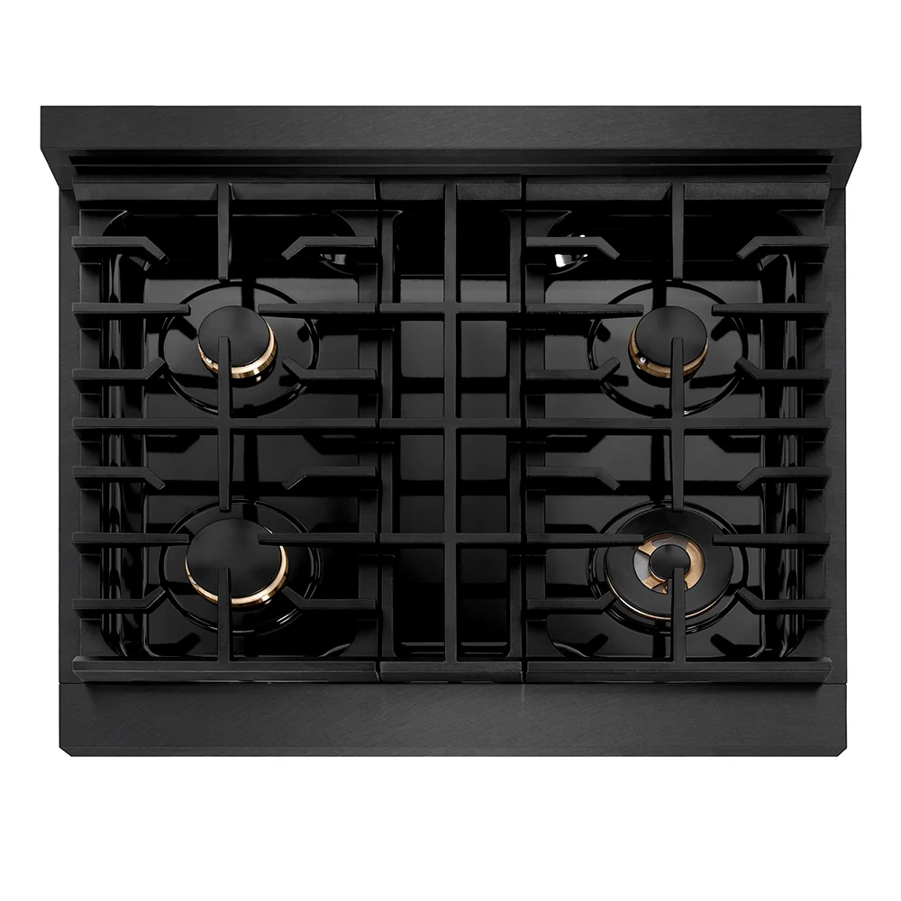 ZLINE Autograph Edition 30 in. 4.2 cu. ft. Paramount Dual Fuel Range with 4 Burner Gas Cooktop and Electric Convection Oven in Black Satin Stainless Steel with Champagne Bronze Accents, Open Box-Great Condition - Image 2