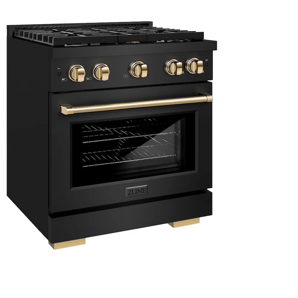 ZLINE Autograph Edition 30 in. 4.2 cu. ft. Paramount Dual Fuel Range with 4 Burner Gas Cooktop and Electric Convection Oven in Black Stainless Steel with Polished Gold Accents, Open Box-Great Condition - Image 6