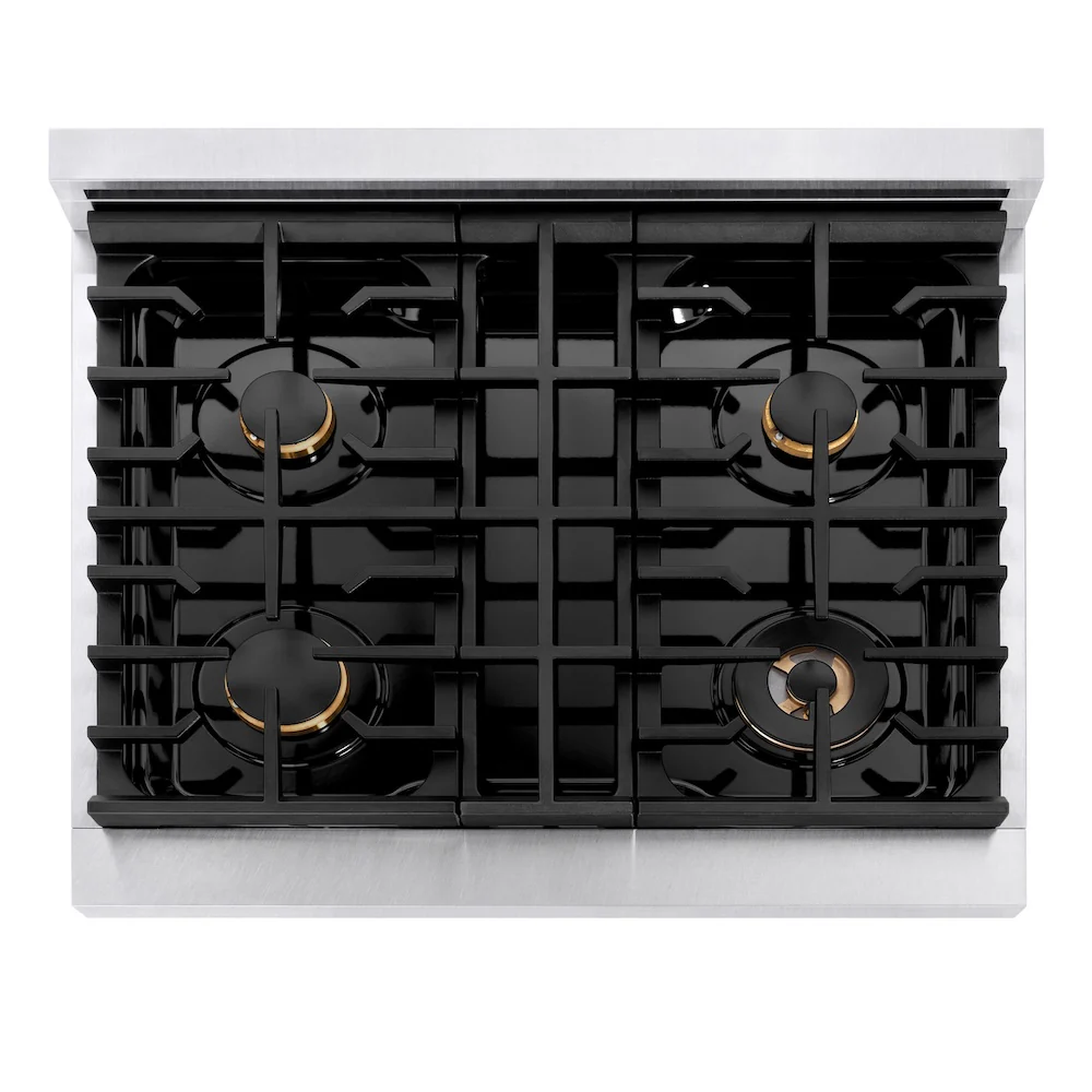 ZLINE Autograph Edition 30 in. 4.2 cu. ft. Paramount Dual Fuel Range with 4 Burner Gas Cooktop and Electric Convection Oven in Satin Stainless Steel with White Matte Door and Champagne Bronze Accents, Open Box-Great Condition - Image 2
