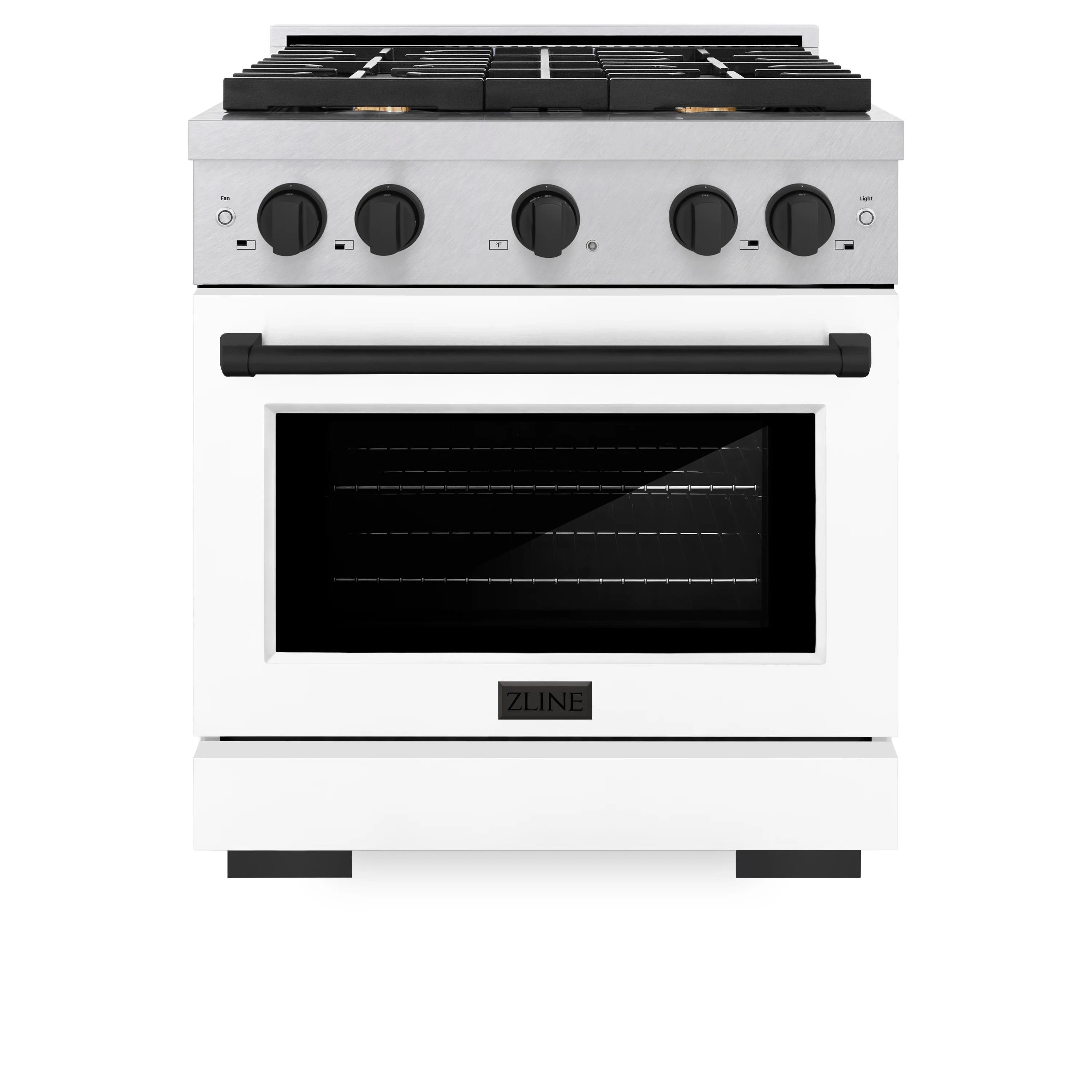ZLINE Autograph Edition 30 in. 4.2 cu. ft. Paramount Dual Fuel Range with 4 Burner Gas Cooktop and Electric Convection Oven in Satin Stainless Steel with White Matte Door and Matte Black Accents, Open Box-Great Condition - Image 4