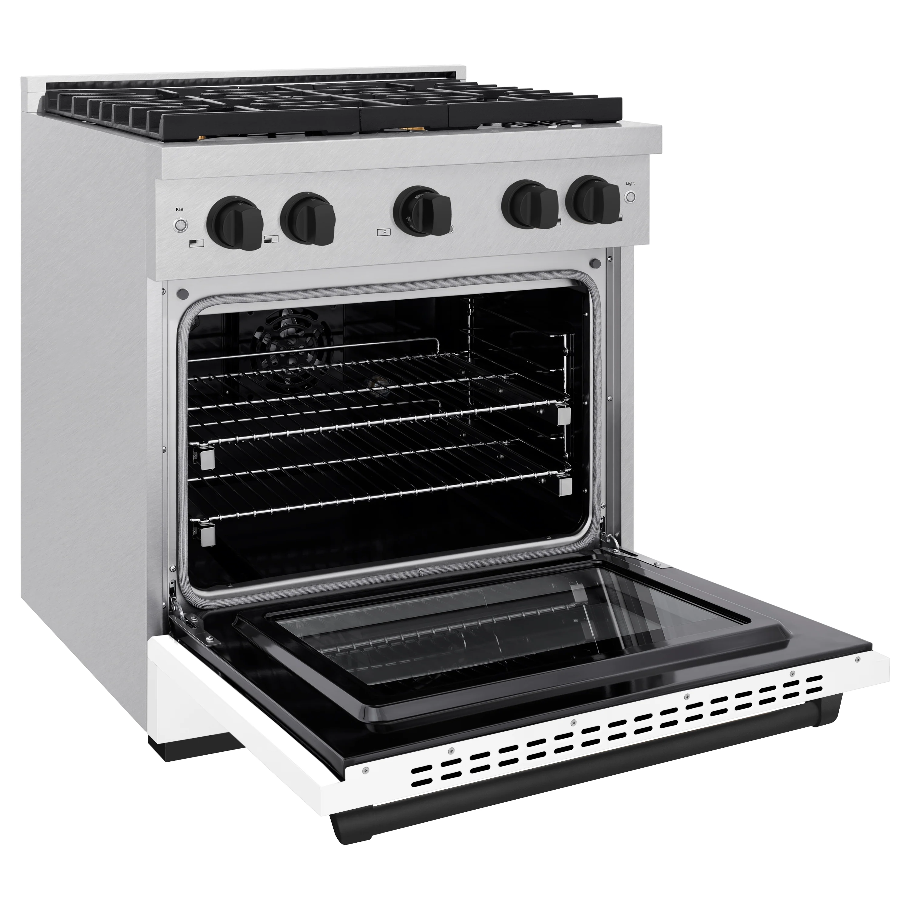 ZLINE Autograph Edition 30 in. 4.2 cu. ft. Paramount Dual Fuel Range with 4 Burner Gas Cooktop and Electric Convection Oven in Satin Stainless Steel with White Matte Door and Matte Black Accents, Open Box-Great Condition - Image 7