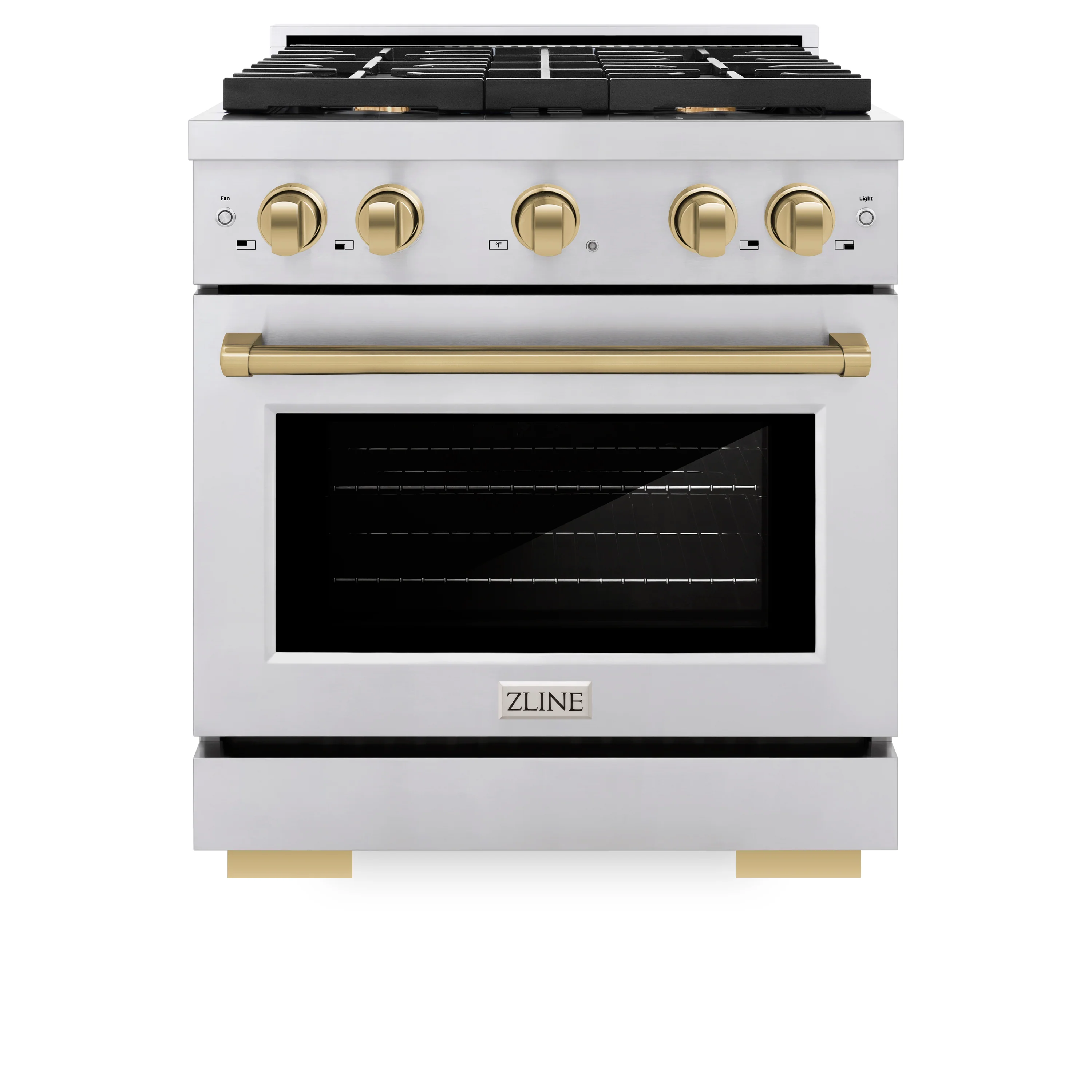 ZLINE Autograph Edition 30 in. 4.2 cu. ft. Paramount Dual Fuel Range with 4 Burner Gas Cooktop and Electric Convection Oven in Stainless Steel with Champagne Bronze Accents, Open Box-Great Condition - Image 4