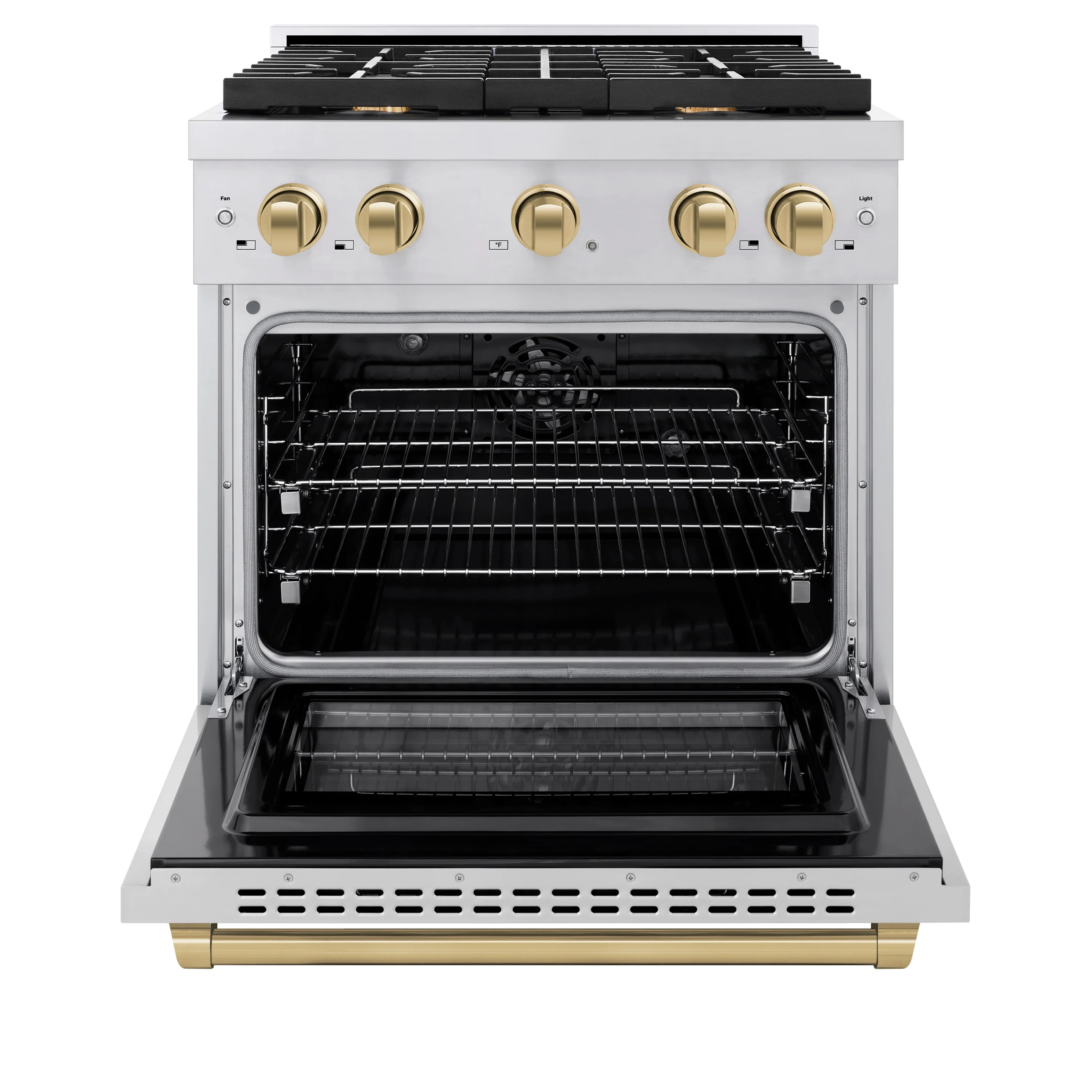 ZLINE Autograph Edition 30 in. 4.2 cu. ft. Paramount Dual Fuel Range with 4 Burner Gas Cooktop and Electric Convection Oven in Stainless Steel with Champagne Bronze Accents, Open Box-Great Condition - Image 5