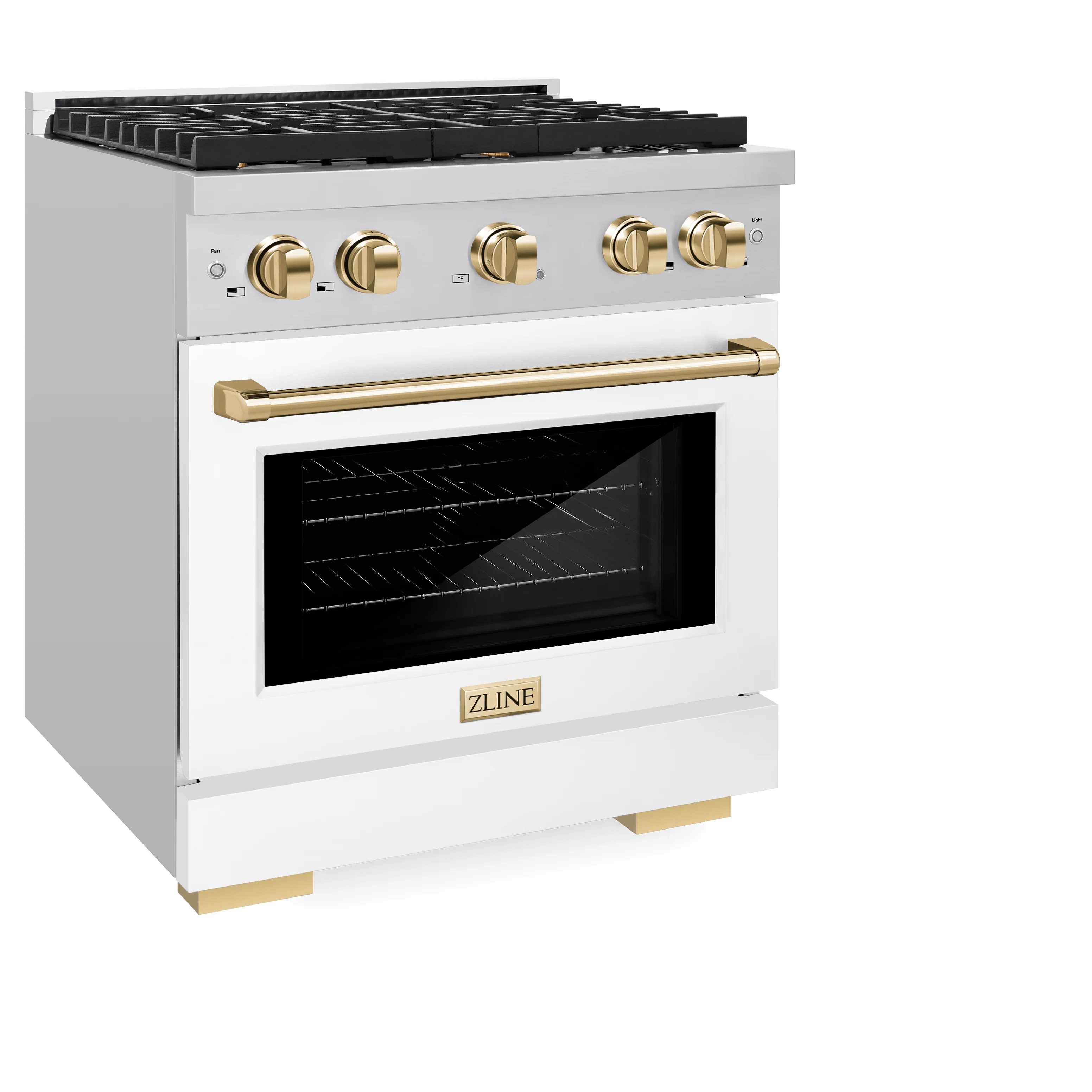 ZLINE Autograph Edition 30 in. 4.2 cu. ft. Paramount Dual Fuel Range with 4 Burner Gas Cooktop and Electric Convection Oven in Stainless Steel with White Matte Door and Polished Gold Accents, Open Box-Great Condition - Image 6