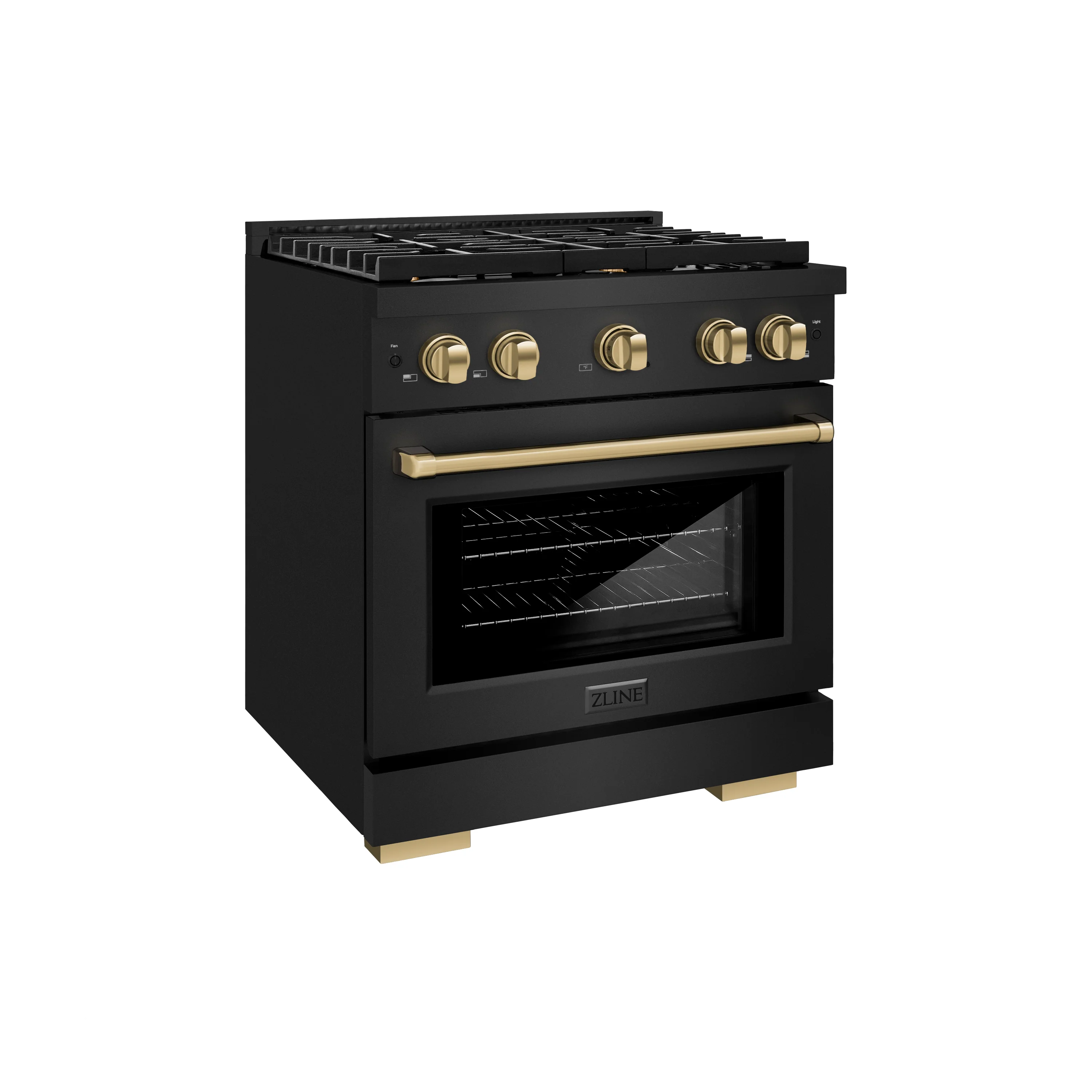 ZLINE Autograph Edition 30 in. 4.2 cu. ft. Paramount Gas Range with 4 Burner Cooktop and Convection Gas Oven in Black Stainless Steel and Champagne Bronze Accents, Open Box-Great Condition