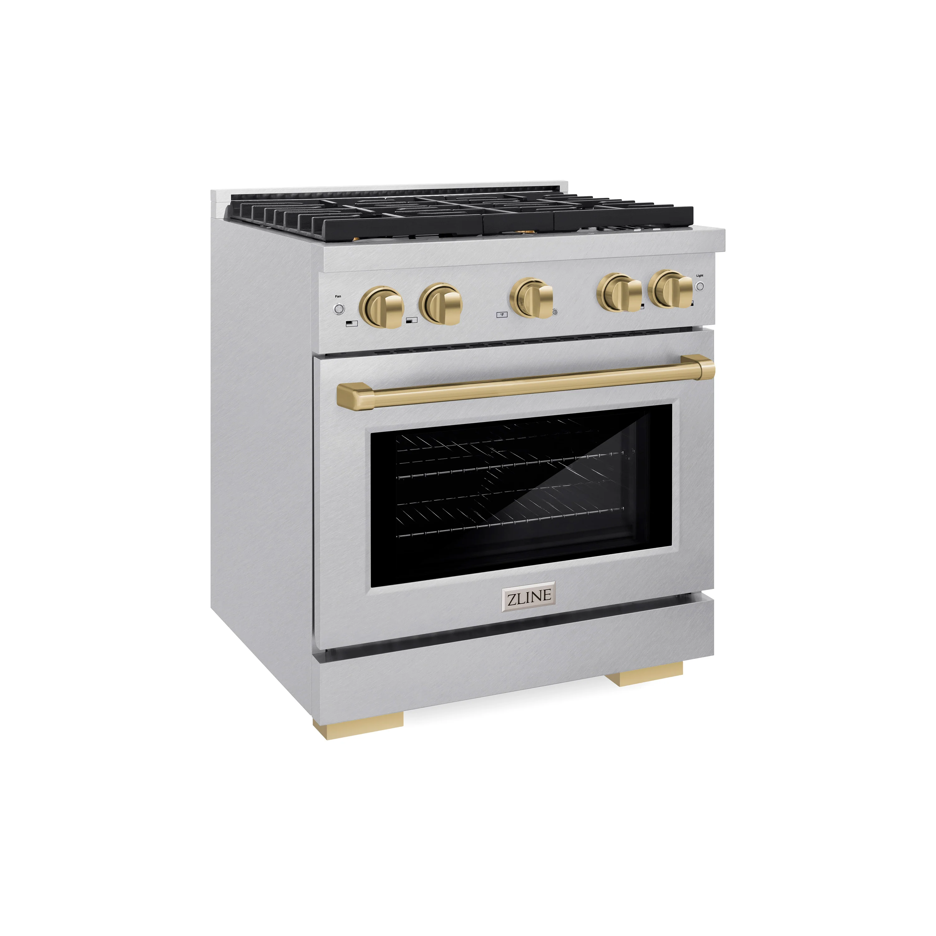 ZLINE Autograph Edition 30 in. 4.2 cu. ft. Paramount Gas Range with 4 Burner Cooktop and Convection Gas Oven in Satin Stainless Steel and Champagne Bronze Accents, Open Box-Great Condition