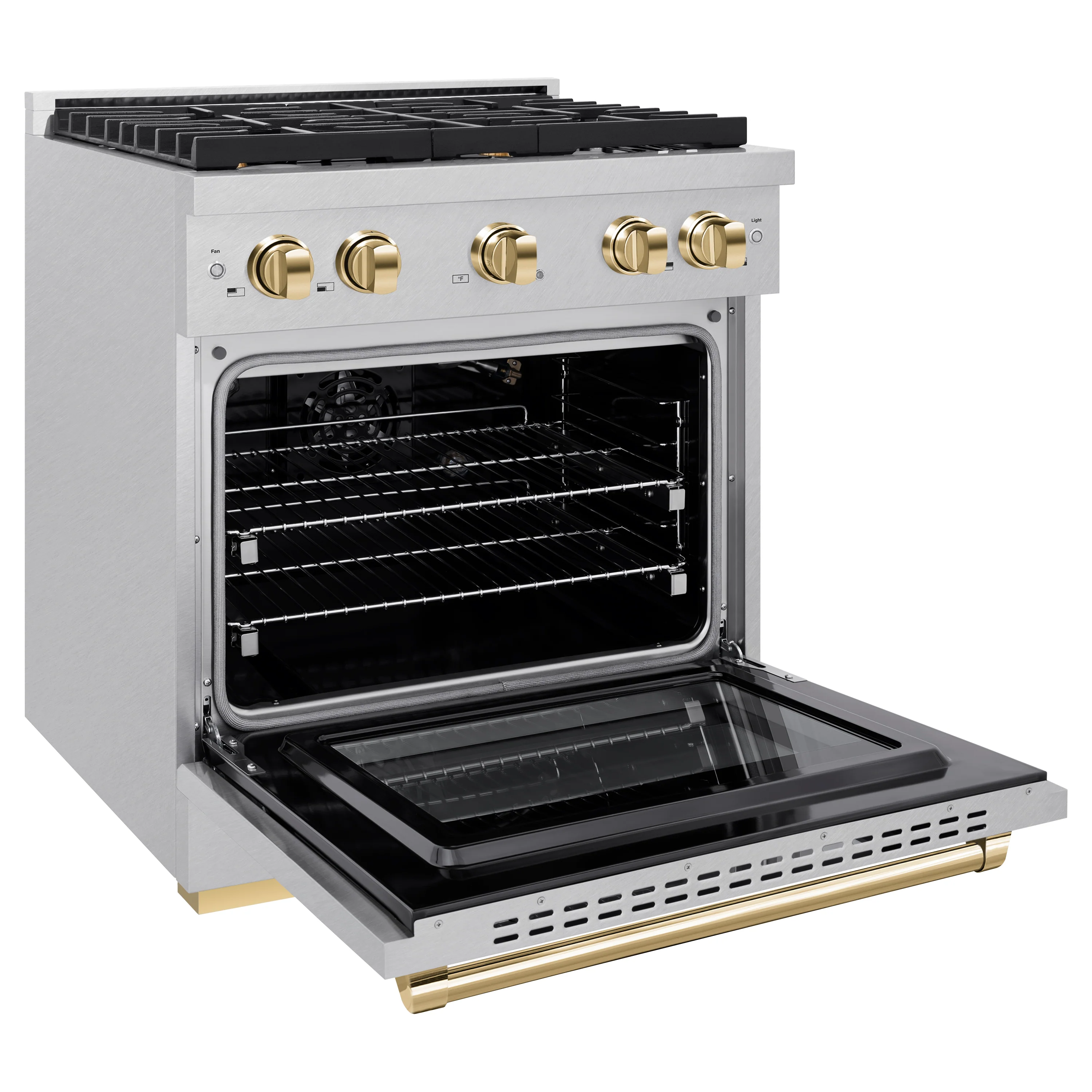 ZLINE Autograph Edition 30 in. 4.2 cu. ft. Paramount Gas Range with 4 Burner Cooktop and Convection Gas Oven in Satin Stainless Steel and Polished Gold Accents, Open Box-Great Condition - Image 7
