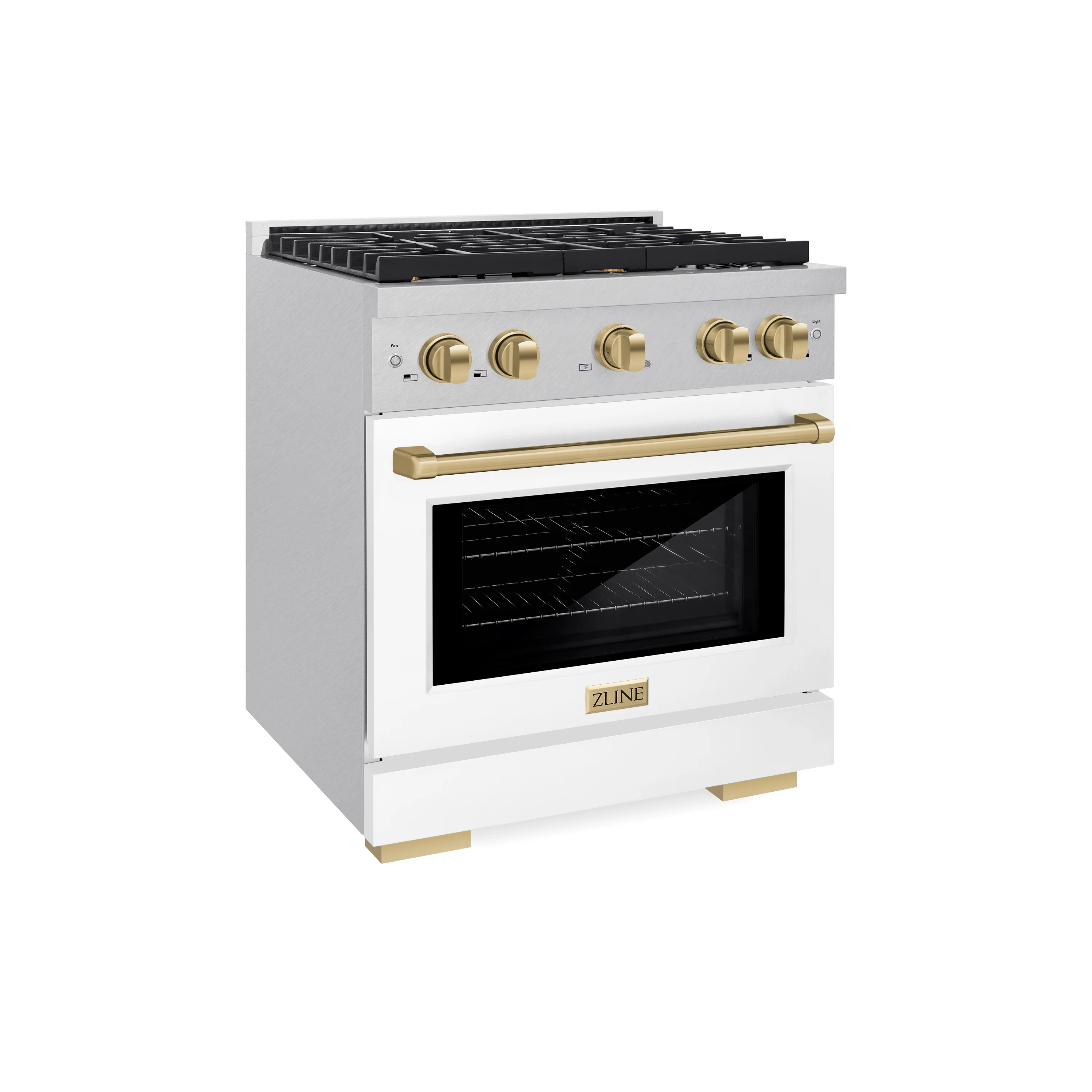 ZLINE Autograph Edition 30 in. 4.2 cu. ft. Paramount Gas Range with 4 Burner Cooktop and Convection Gas Oven in Satin Stainless Steel with White Matte Door and Polished Gold Accents, Open Box-Great Condition