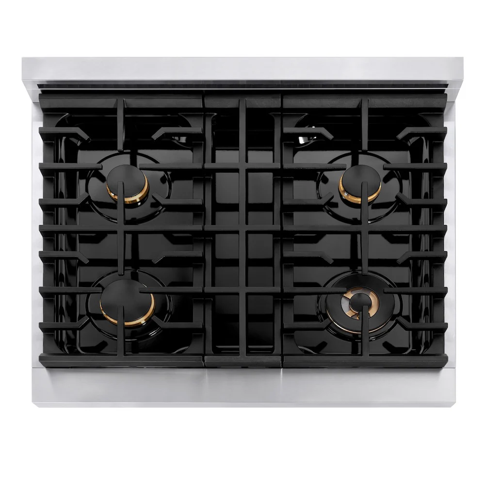ZLINE Autograph Edition 30 in. 4.2 cu. ft. Paramount Gas Range with 4 Burner Cooktop and Convection Gas Oven in Stainless Steel and Champagne Bronze Accents, Open Box-Great Condition - Image 2