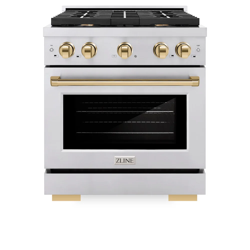 ZLINE Autograph Edition 30 in. 4.2 cu. ft. Paramount Gas Range with 4 Burner Cooktop and Convection Gas Oven in Stainless Steel and Polished Gold Accents, Open Box-Great Condition - Image 3