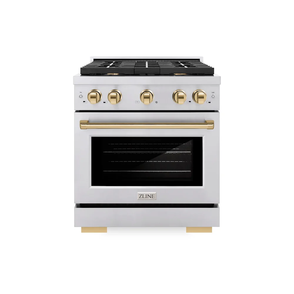 ZLINE Autograph Edition 30 in. 4.2 cu. ft. Paramount Gas Range with 4 Burner Cooktop and Convection Gas Oven in Stainless Steel and Polished Gold Accents, Open Box-Great Condition - Image 4