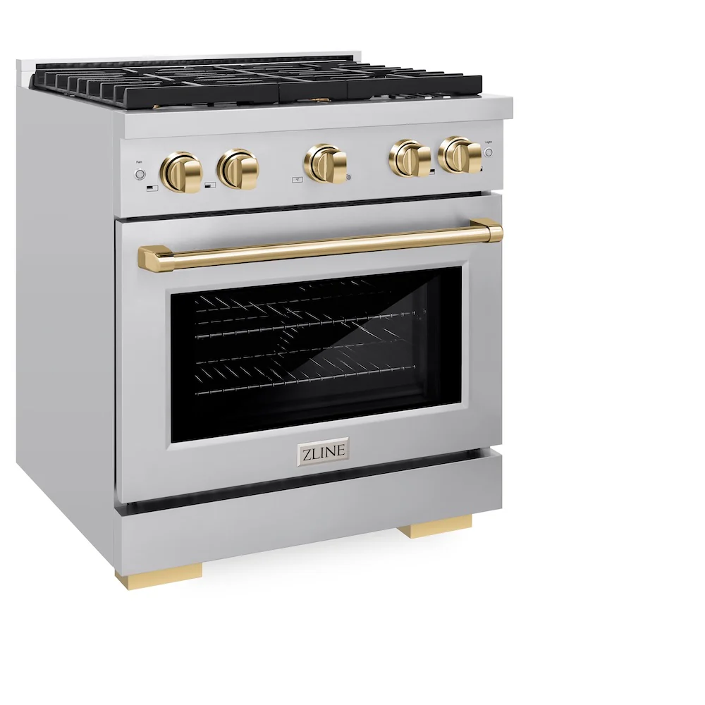 ZLINE Autograph Edition 30 in. 4.2 cu. ft. Paramount Gas Range with 4 Burner Cooktop and Convection Gas Oven in Stainless Steel and Polished Gold Accents, Open Box-Great Condition - Image 6