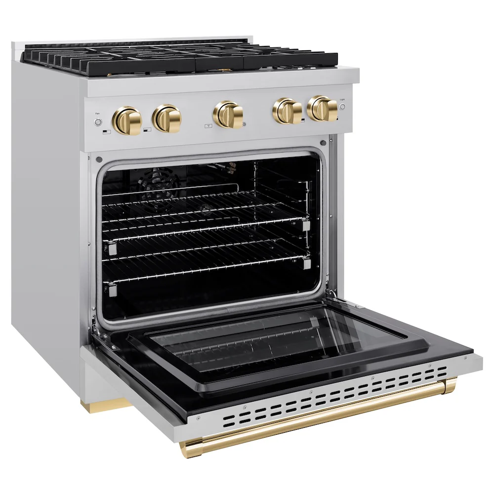 ZLINE Autograph Edition 30 in. 4.2 cu. ft. Paramount Gas Range with 4 Burner Cooktop and Convection Gas Oven in Stainless Steel and Polished Gold Accents, Open Box-Great Condition - Image 7