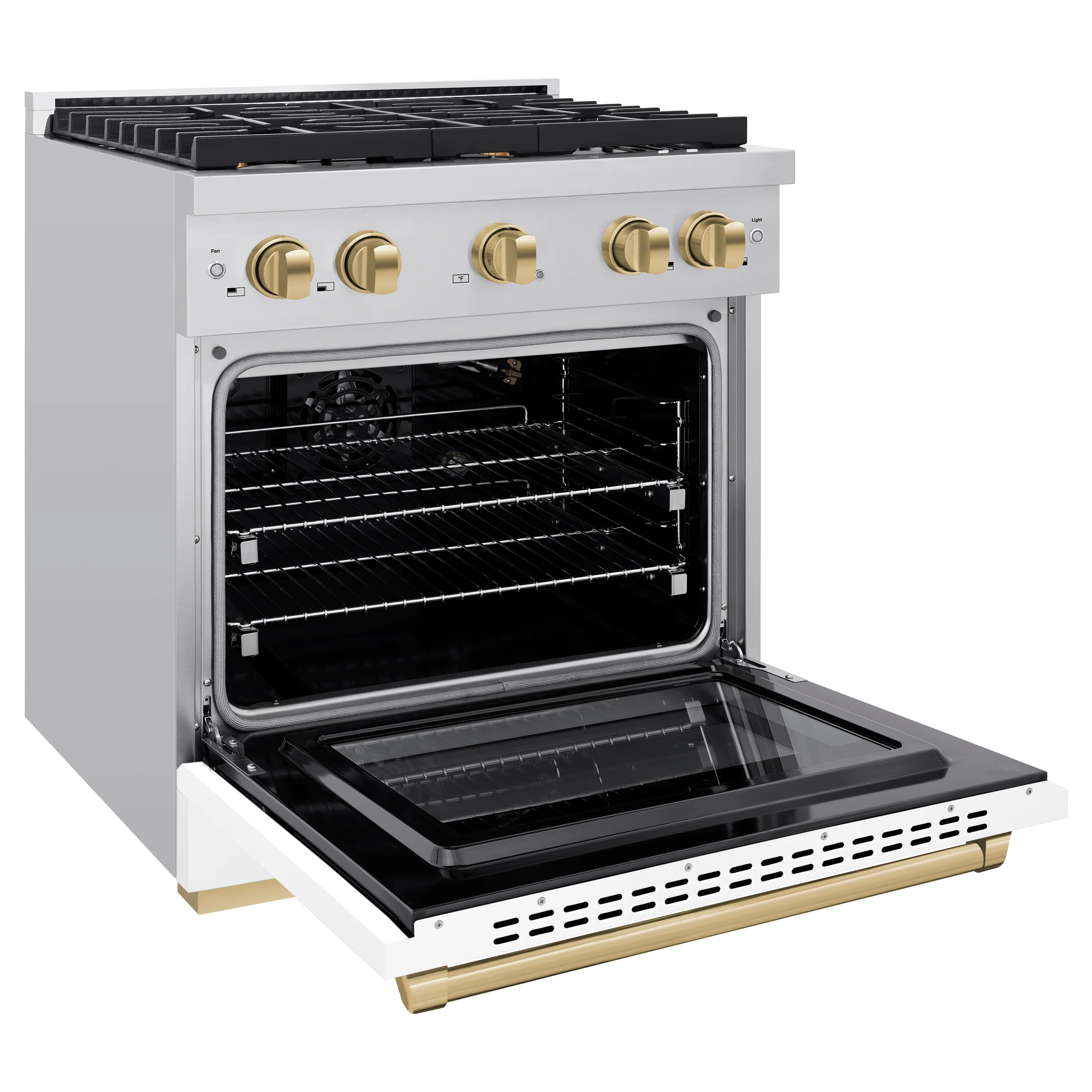 ZLINE Autograph Edition 30 in. 4.2 cu. ft. Paramount Gas Range with 4 Burner Cooktop and Convection Gas Oven in Stainless Steel with White Matte Door and Champagne Bronze Accents, Open Box-Great Condition - Image 7