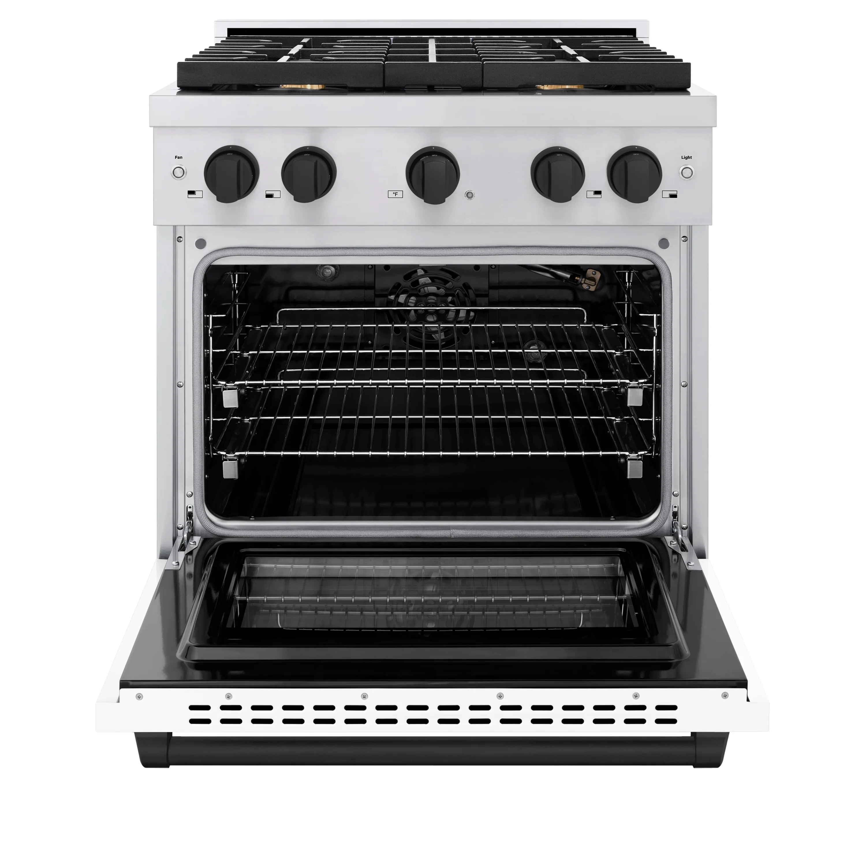 ZLINE Autograph Edition 30 in. 4.2 cu. ft. Paramount Gas Range with 4 Burner Cooktop and Convection Gas Oven in Stainless Steel with White Matte Door and Matte Black Accents, Open Box-Great Condition - Image 5
