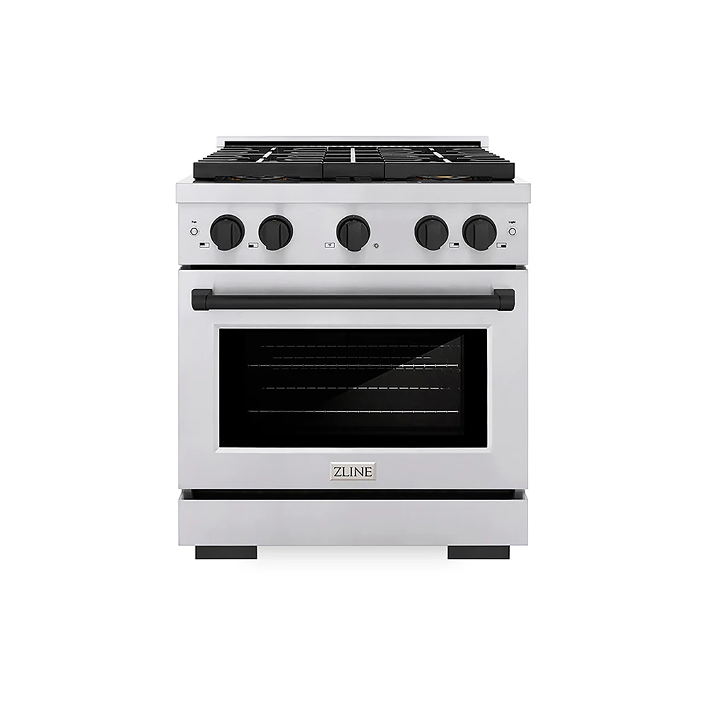 ZLINE Autograph Edition 30 in. 4.2 cu. ft. Paramount Gas Range with 4 Burner DuoPro™ Cooktop and Convection Gas Oven in Stainless Steel with Matte Black Accents, Open Box-Great Condition - Image 3