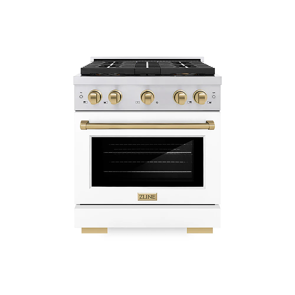 ZLINE Autograph Edition 30 in. 4.2 cu. ft. Paramount Gas Range with 4 Burner DuoPro™ Cooktop and Convection Gas Oven in Stainless Steel with White Matte Door and Champagne Bronze Accents, Open Box-Great Condition - Image 3