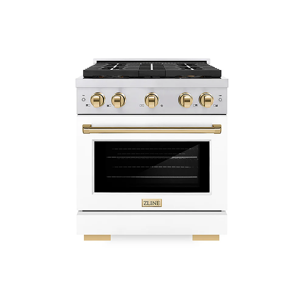 ZLINE Autograph Edition 30 in. 4.2 cu. ft. Paramount Gas Range with 4 Burner DuoPro™ Cooktop and Convection Gas Oven in Stainless Steel with White Matte Door and Polished Gold Accents, Open Box-Great Condition - Image 3
