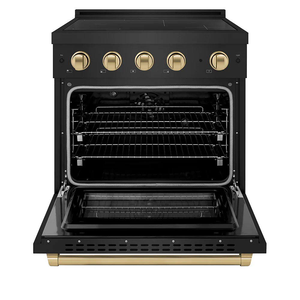 ZLINE Autograph Edition 30 in. 4.2 cu. ft. Paramount Induction Range with 4 Element Cooktop and Electric Convection Oven in Black Stainless Steel with Champagne Bronze Accents, Open Box-Great Condition - Image 3
