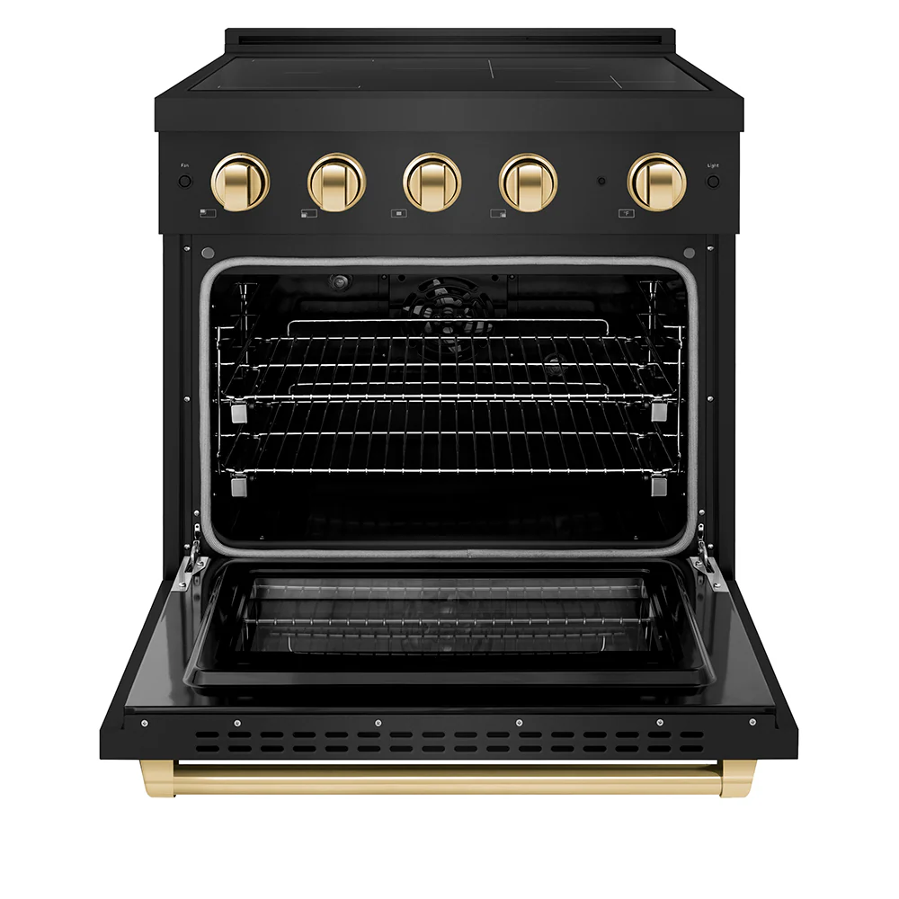ZLINE Autograph Edition 30 in. 4.2 cu. ft. Paramount Induction Range with 4 Element Cooktop and Electric Convection Oven in Black Stainless Steel with Polished Gold Accents, Open Box-Great Condition - Image 3