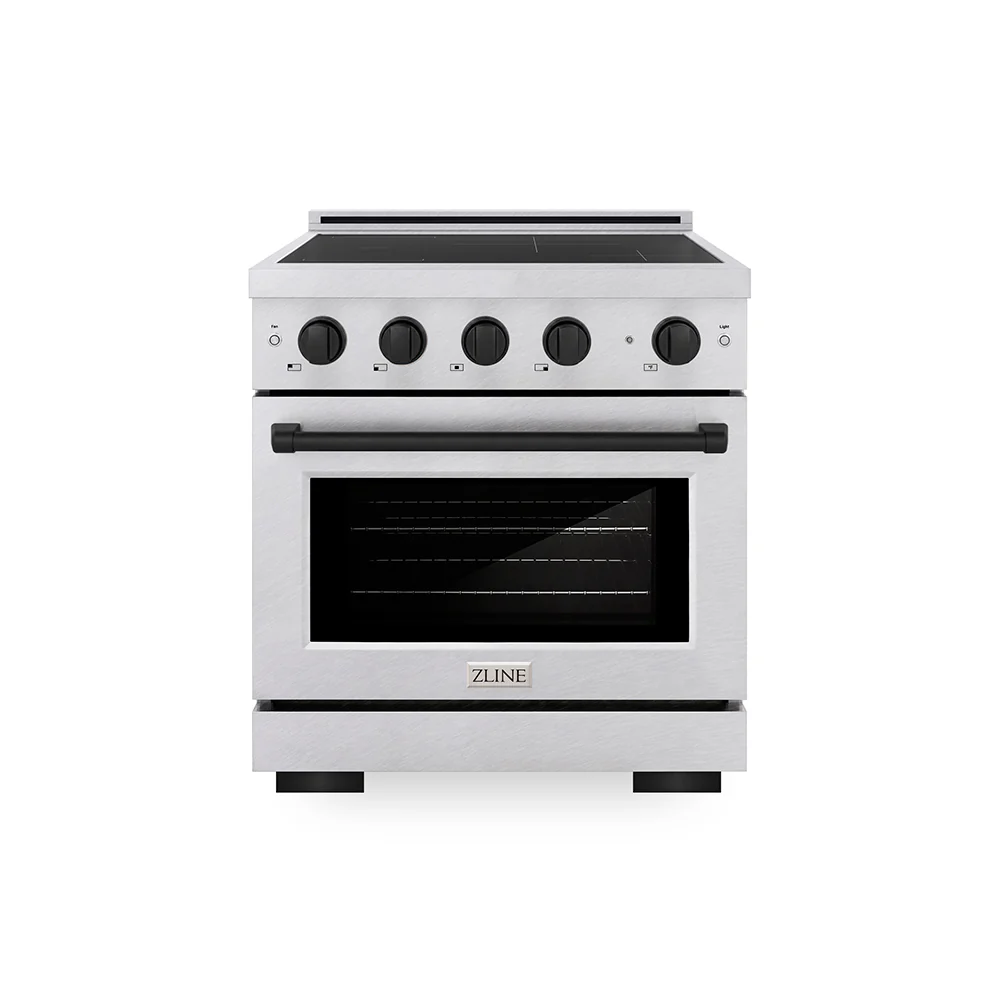 ZLINE Autograph Edition 30 in. 4.2 cu. ft. Paramount Induction Range with 4 Element Cooktop and Electric Convection Oven in Satin Stainless Steel with Matte Black Accents, Open Box-Great Condition