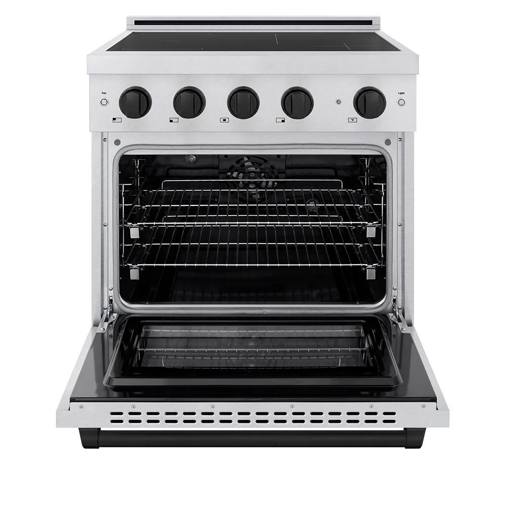 ZLINE Autograph Edition 30 in. 4.2 cu. ft. Paramount Induction Range with 4 Element Cooktop and Electric Convection Oven in Satin Stainless Steel with Matte Black Accents, Open Box-Great Condition - Image 3