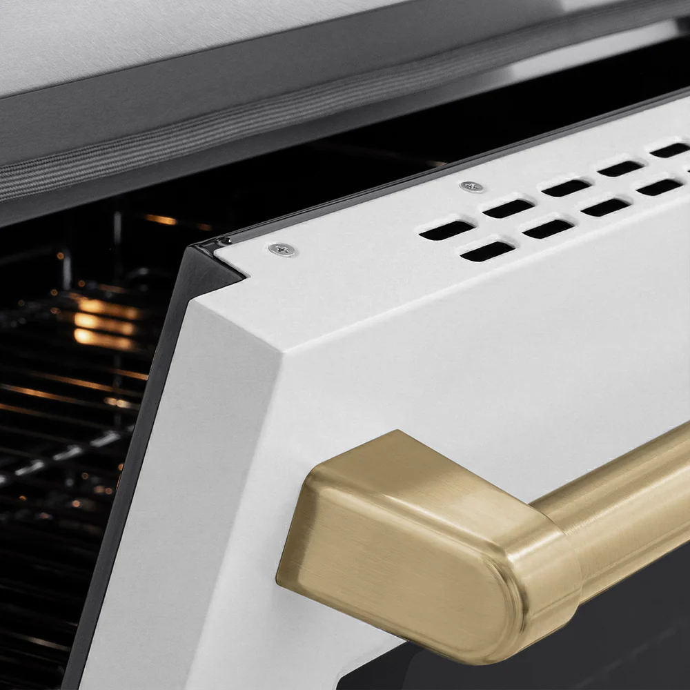 ZLINE Autograph Edition 30 in. 4.2 cu. ft. Paramount Induction Range with 4 Element Cooktop and Electric Convection Oven in Satin Stainless Steel with White Matte Door and Champagne Bronze Accents (SINRSZ-WM-30-CB) - Image 5