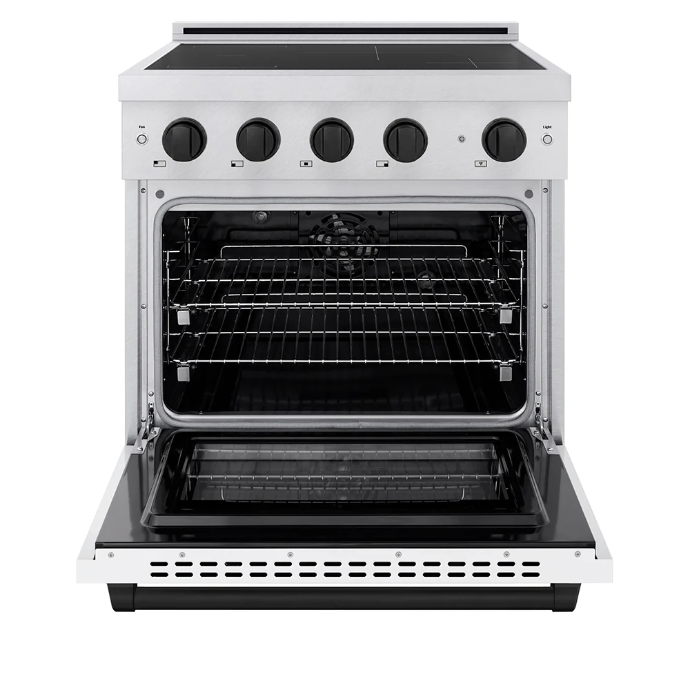 ZLINE Autograph Edition 30 in. 4.2 cu. ft. Paramount Induction Range with 4 Element Cooktop and Electric Convection Oven in Satin Stainless Steel with White Matte Door and Matte Black Accents, Open Box-Great Condition - Image 3