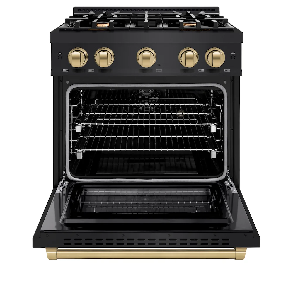 ZLINE Autograph Edition 30 in. 4.2 cu. ft. Select Dual Fuel Range with 4 Burner Gas Cooktop and Electric Convection Oven in Black Stainless Steel with Champagne Bronze Accents, Open Box-Great Condition - Image 5