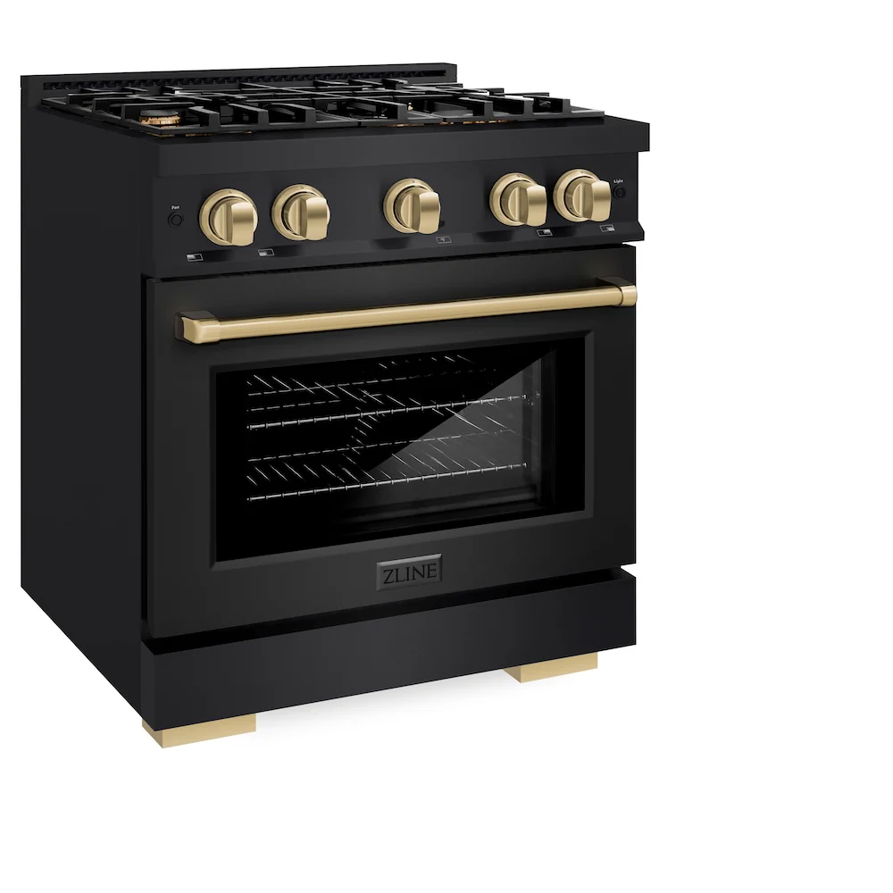 ZLINE Autograph Edition 30 in. 4.2 cu. ft. Select Dual Fuel Range with 4 Burner Gas Cooktop and Electric Convection Oven in Black Stainless Steel with Champagne Bronze Accents, Open Box-Great Condition - Image 6