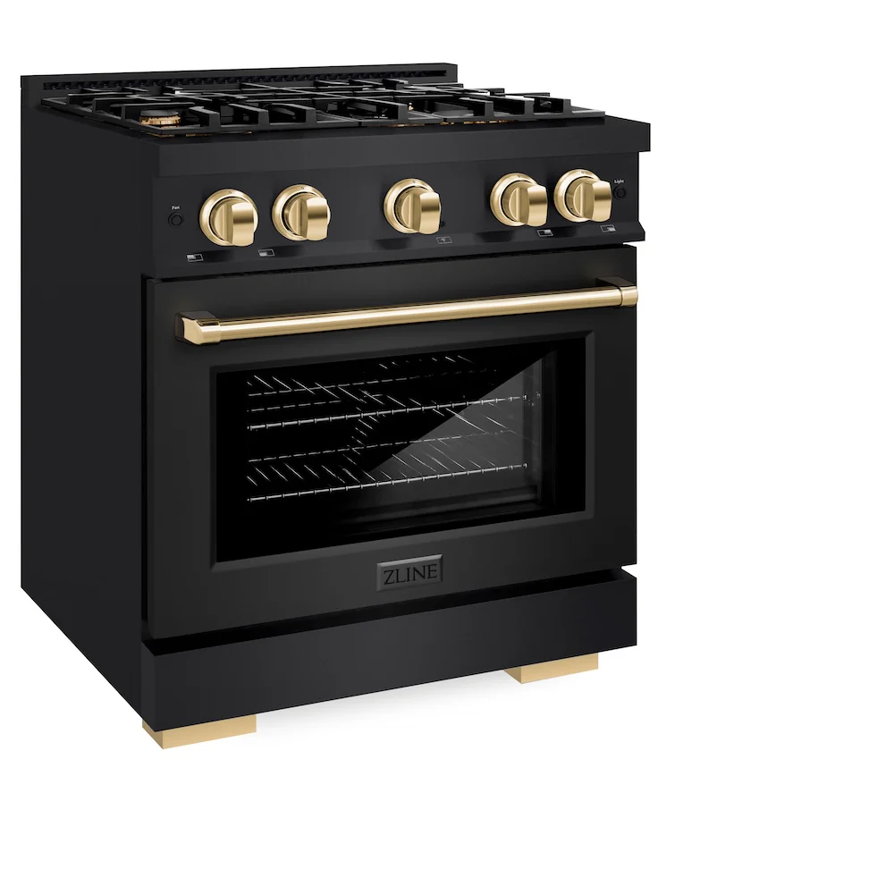 ZLINE Autograph Edition 30 in. 4.2 cu. ft. Select Dual Fuel Range with 4 Burner Gas Cooktop and Electric Convection Oven in Black Stainless Steel with Polished Gold Accents, Open Box-Great Condition - Image 6