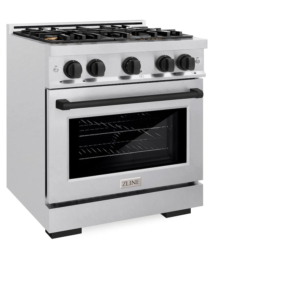ZLINE Autograph Edition 30 in. 4.2 cu. ft. Select Dual Fuel Range with 4 Burner Gas Cooktop and Electric Convection Oven in Satin Stainless Steel with Matte Black Accents, Open Box-Great Condition - Image 6