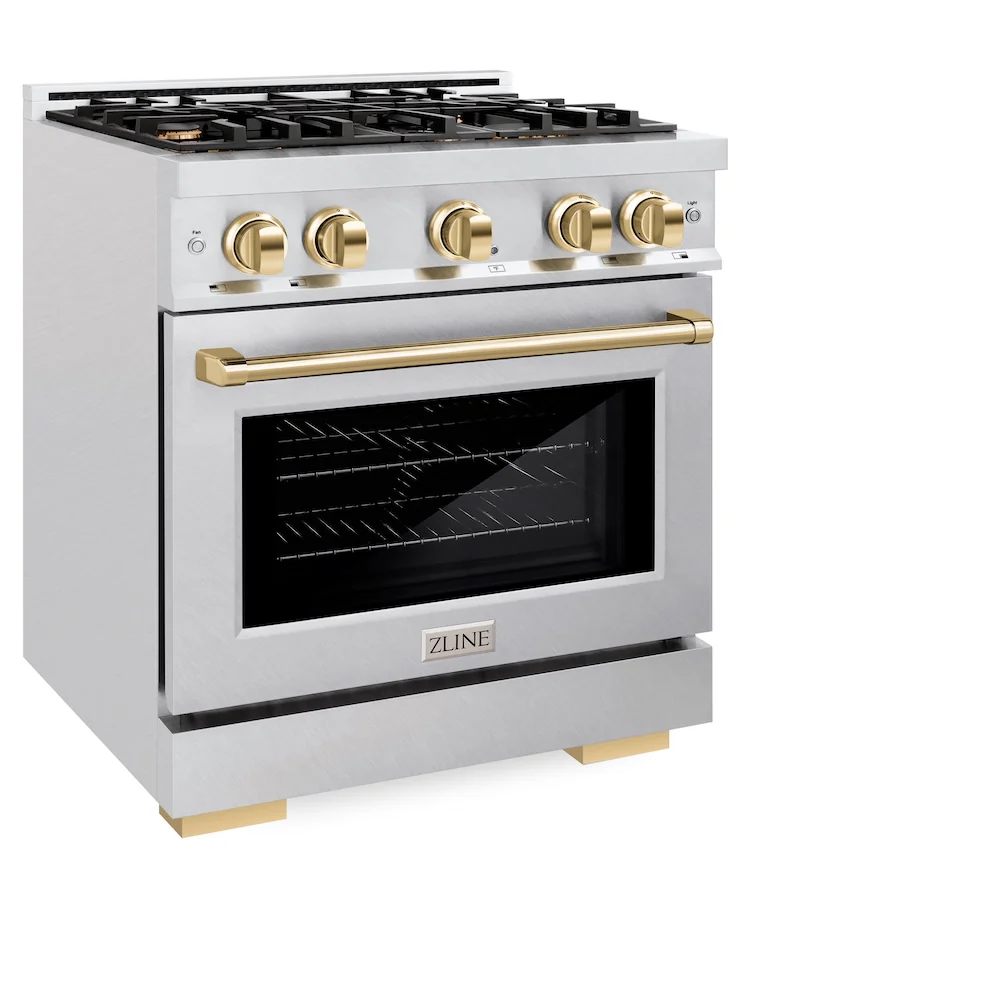 ZLINE Autograph Edition 30 in. 4.2 cu. ft. Select Dual Fuel Range with 4 Burner Gas Cooktop and Electric Convection Oven in Satin Stainless Steel with Polished Gold Accents, Open Box-Great Condition - Image 5