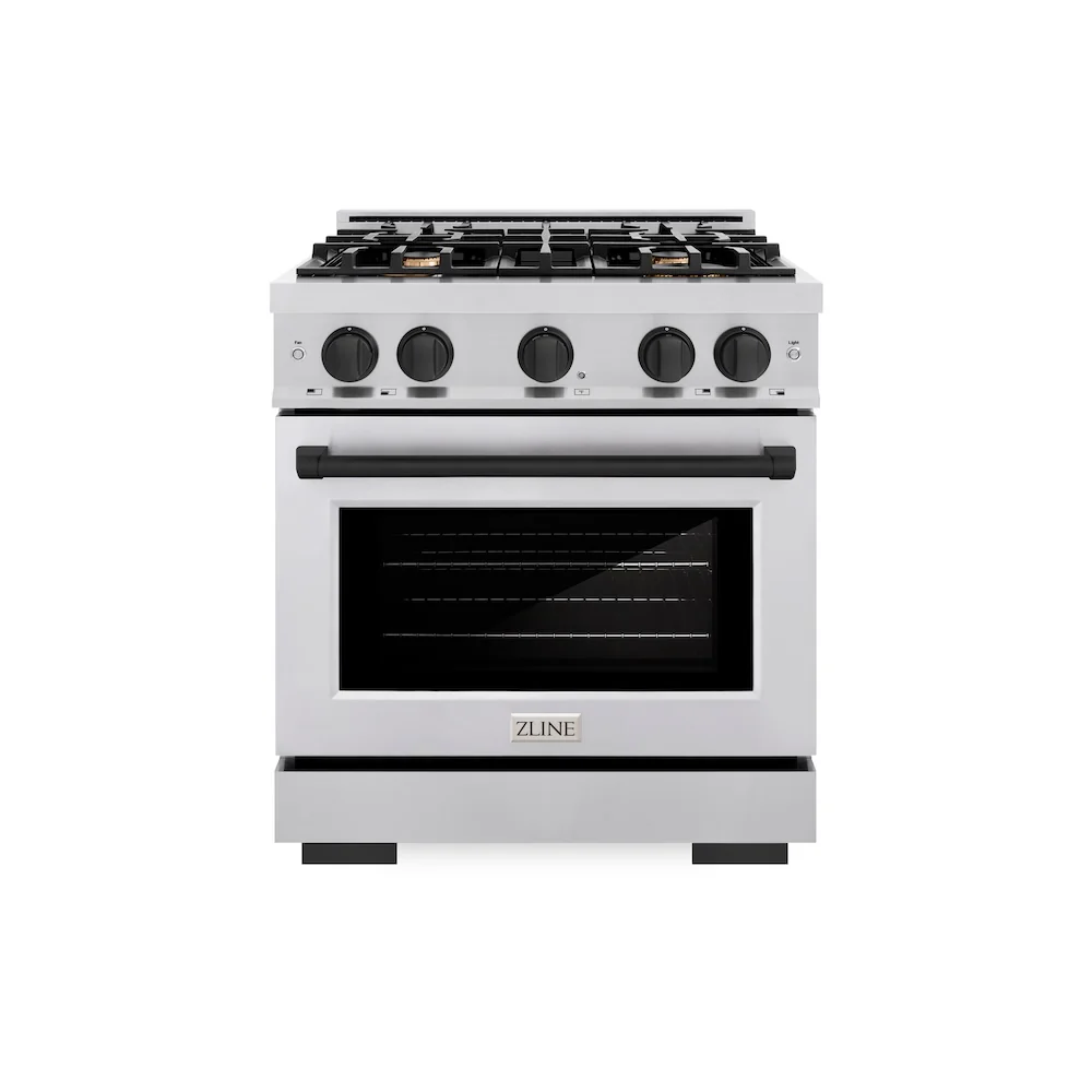 ZLINE Autograph Edition 30 in. 4.2 cu. ft. Select Dual Fuel Range with 4 Burner Gas Cooktop and Electric Convection Oven in Stainless Steel with Matte Black Accents, Open Box-Great Condition - Image 3