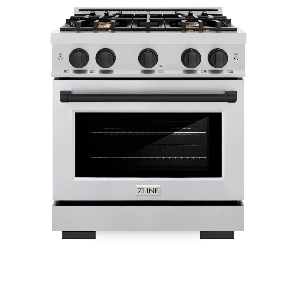ZLINE Autograph Edition 30 in. 4.2 cu. ft. Select Dual Fuel Range with 4 Burner Gas Cooktop and Electric Convection Oven in Stainless Steel with Matte Black Accents, Open Box-Great Condition - Image 4