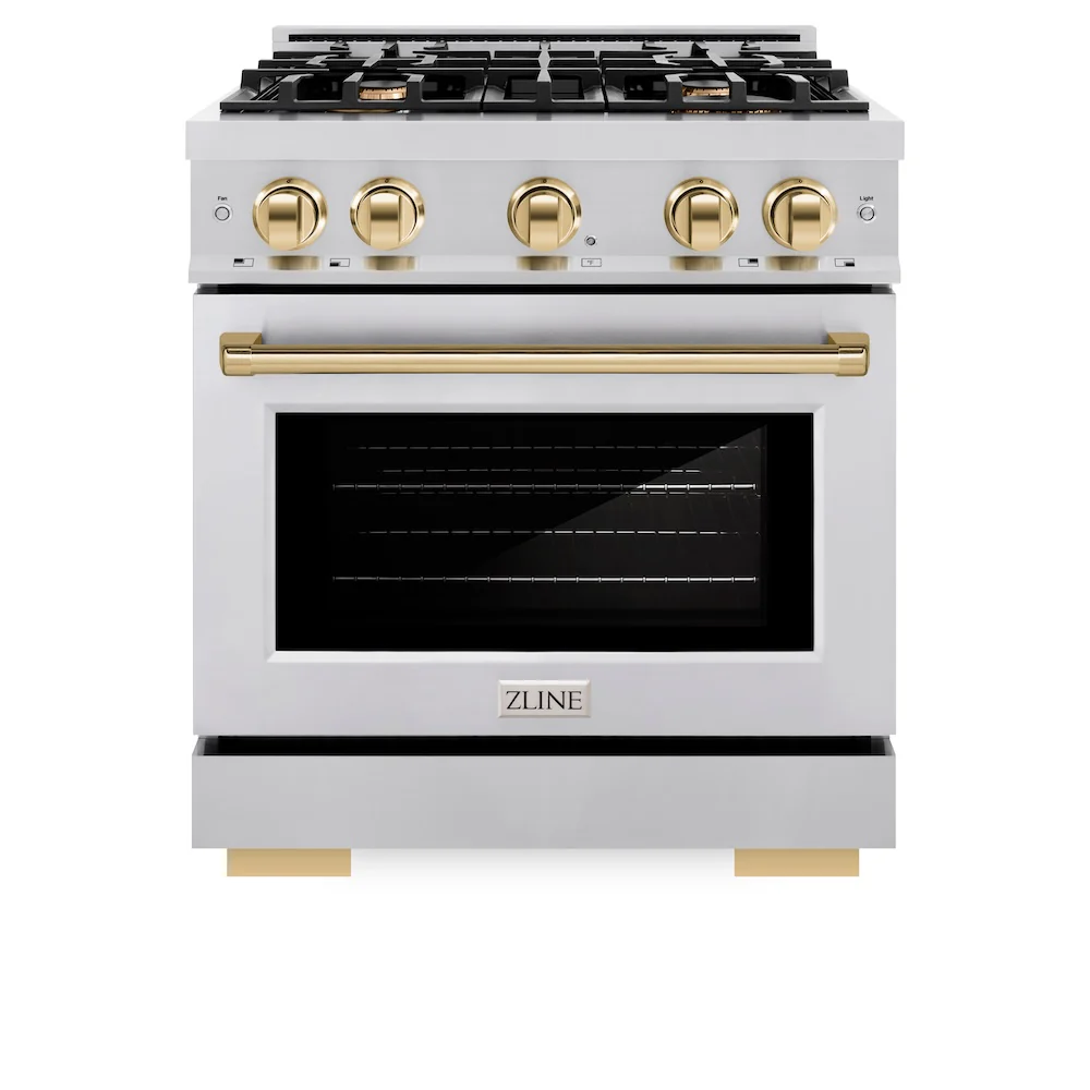 ZLINE Autograph Edition 30 in. 4.2 cu. ft. Select Dual Fuel Range with 4 Burner Gas Cooktop and Electric Convection Oven in Stainless Steel with Polished Gold Accents, Open Box-Great Condition - Image 4