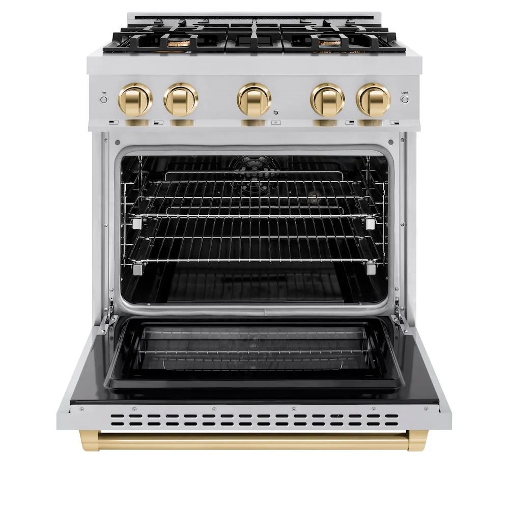 ZLINE Autograph Edition 30 in. 4.2 cu. ft. Select Dual Fuel Range with 4 Burner Gas Cooktop and Electric Convection Oven in Stainless Steel with Polished Gold Accents, Open Box-Great Condition - Image 5