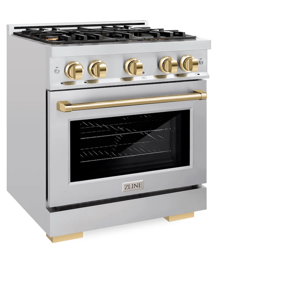 ZLINE Autograph Edition 30 in. 4.2 cu. ft. Select Dual Fuel Range with 4 Burner Gas Cooktop and Electric Convection Oven in Stainless Steel with Polished Gold Accents, Open Box-Great Condition - Image 7