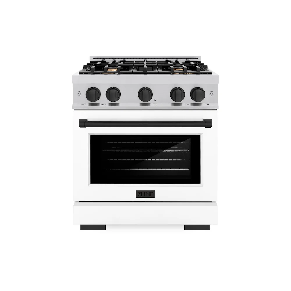 ZLINE Autograph Edition 30 in. 4.2 cu. ft. Select Dual Fuel Range with 4 Burner Gas Cooktop and Electric Convection Oven in Stainless Steel with White Matte Door and Matte Black Accents, Open Box-Great Condition - Image 3