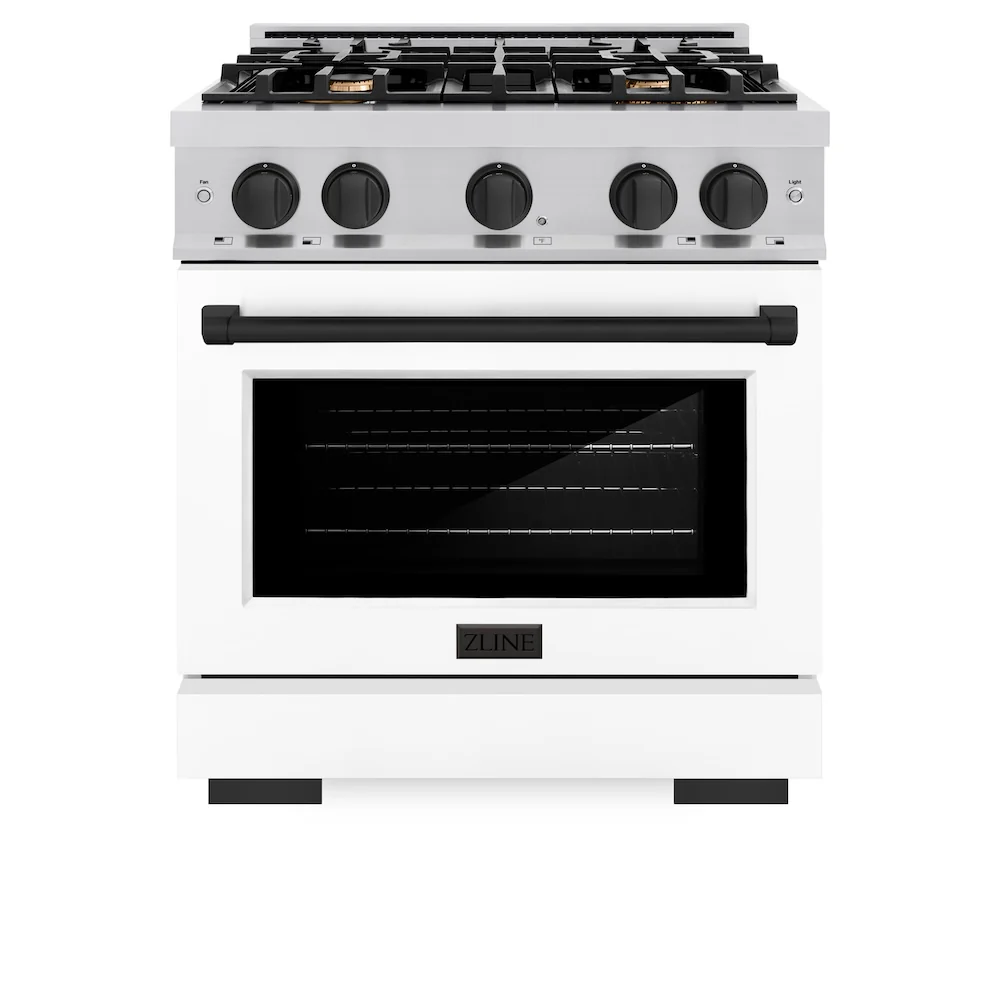 ZLINE Autograph Edition 30 in. 4.2 cu. ft. Select Dual Fuel Range with 4 Burner Gas Cooktop and Electric Convection Oven in Stainless Steel with White Matte Door and Matte Black Accents, Open Box-Great Condition - Image 4