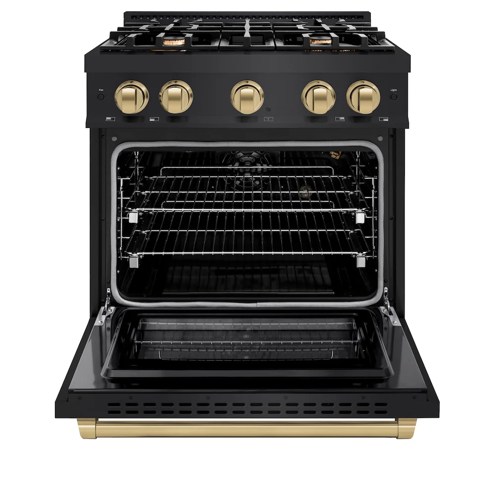 ZLINE Autograph Edition 30 in. 4.2 cu. ft. Select Gas Range with 4 Burner Cooktop and Convection Gas Oven in Black Stainless Steel and Champagne Bronze Accents, Open Box-Great Condition - Image 5