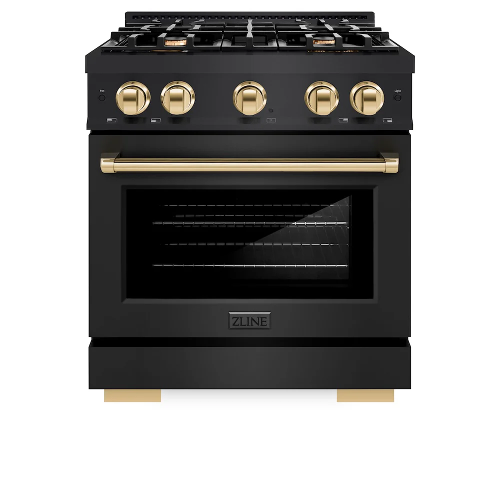 ZLINE Autograph Edition 30 in. 4.2 cu. ft. Select Gas Range with 4 Burner Cooktop and Convection Gas Oven in Black Stainless Steel and Polished Gold Accents, Open Box-Great Condition - Image 4