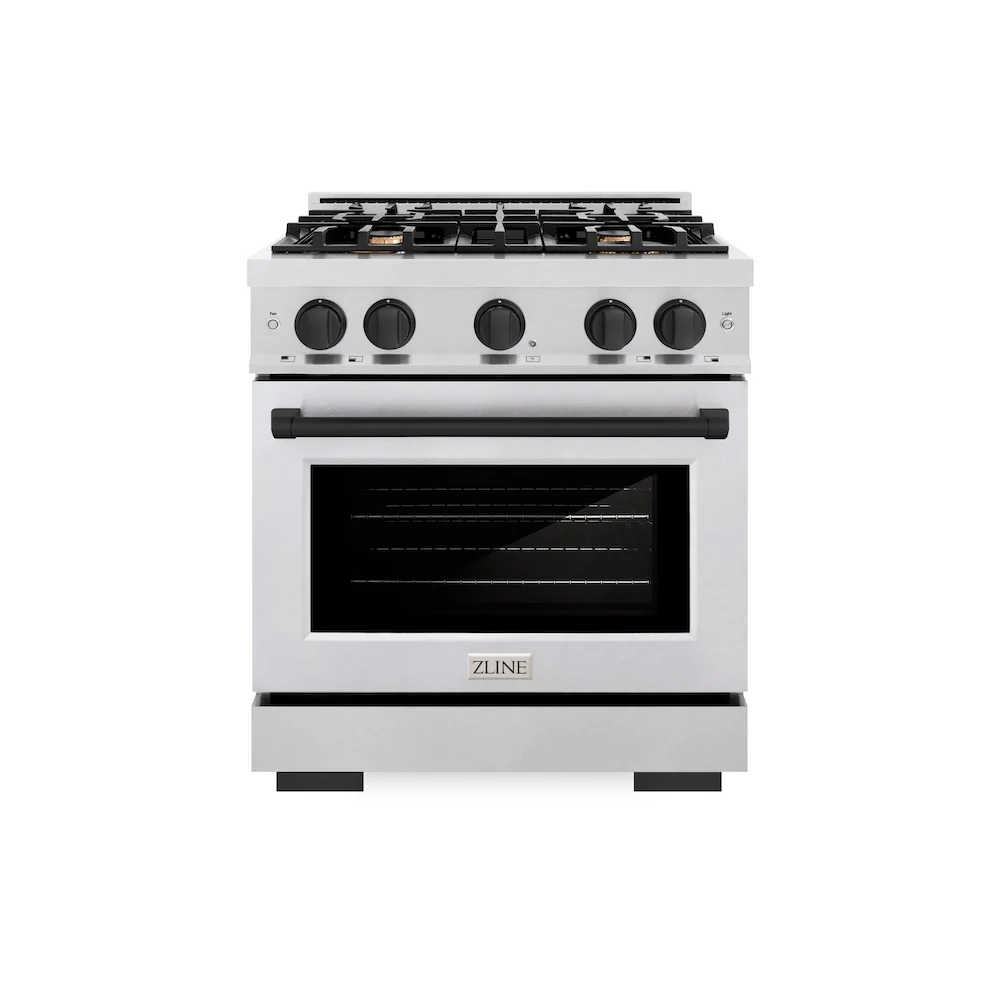ZLINE Autograph Edition 30 in. 4.2 cu. ft. Select Gas Range with 4 Burner Cooktop and Convection Gas Oven in Satin Stainless Steel and Matte Black Accents, Open Box-Great Condition - Image 3