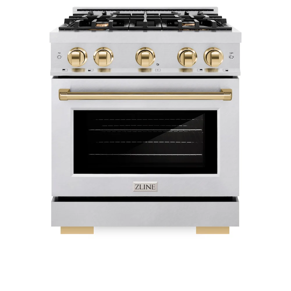 ZLINE Autograph Edition 30 in. 4.2 cu. ft. Select Gas Range with 4 Burner Cooktop and Convection Gas Oven in Satin Stainless Steel and Polished Gold Accents, Open Box-Great Condition - Image 4