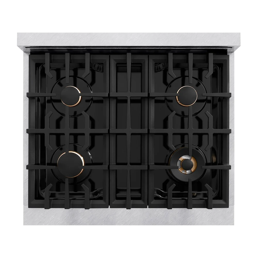 ZLINE Autograph Edition 30 in. 4.2 cu. ft. Select Gas Range with 4 Burner Cooktop and Convection Gas Oven in Satin Stainless Steel with White Matte Door and Champagne Bronze Accents, Open Box-Great Condition - Image 2