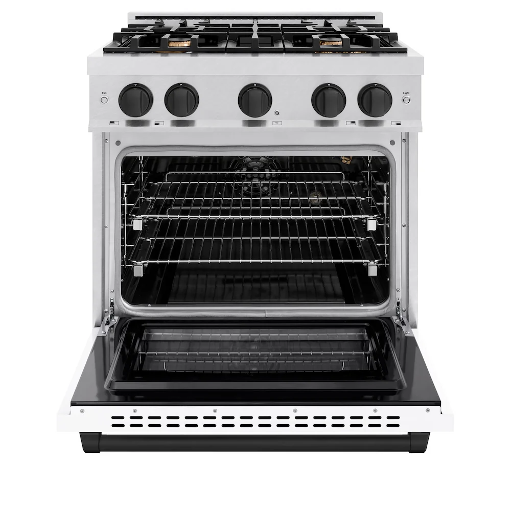 ZLINE Autograph Edition 30 in. 4.2 cu. ft. Select Gas Range with 4 Burner Cooktop and Convection Gas Oven in Satin Stainless Steel with White Matte Door and Matte Black Accents, Open Box-Great Condition - Image 5