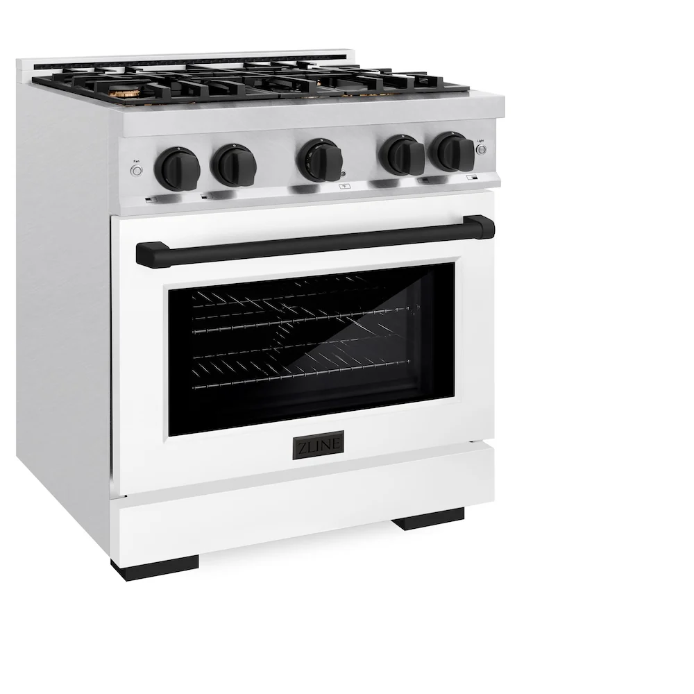 ZLINE Autograph Edition 30 in. 4.2 cu. ft. Select Gas Range with 4 Burner Cooktop and Convection Gas Oven in Satin Stainless Steel with White Matte Door and Matte Black Accents, Open Box-Great Condition - Image 6