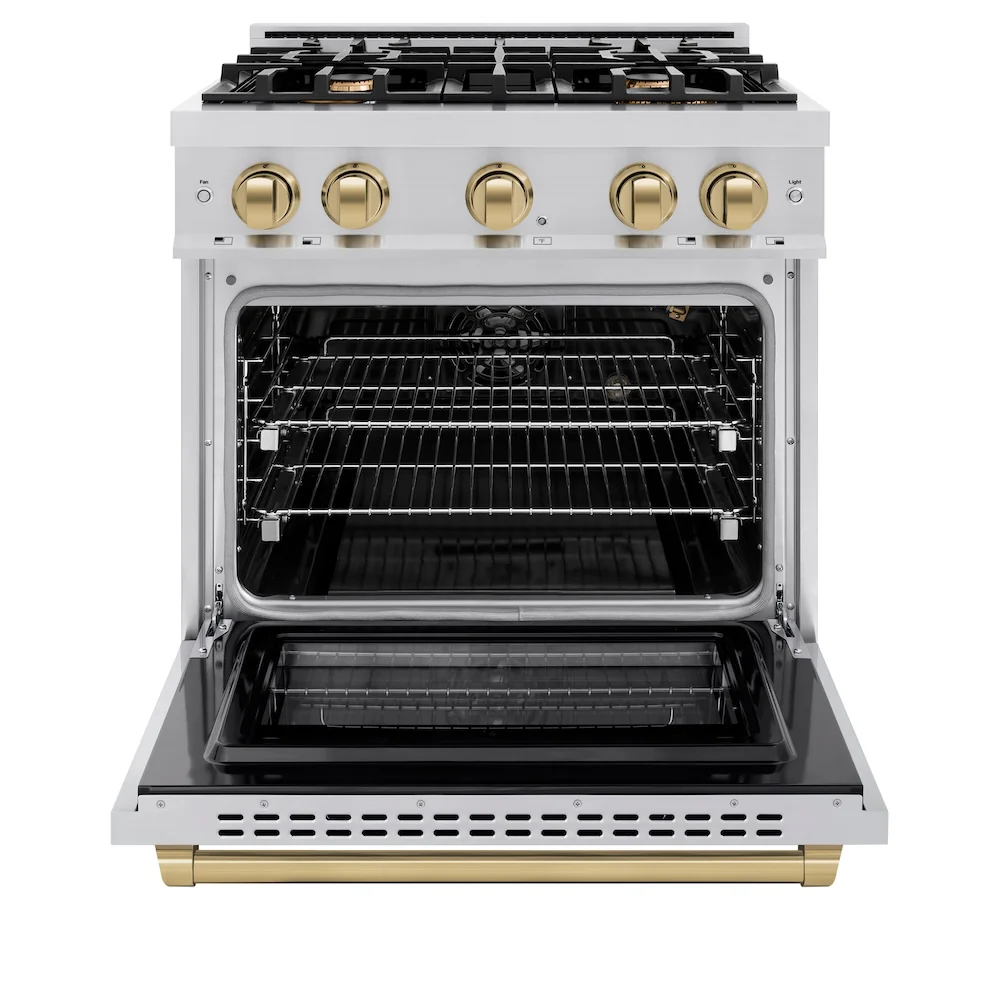 ZLINE Autograph Edition 30 in. 4.2 cu. ft. Select Gas Range with 4 Burner Cooktop and Convection Gas Oven in Stainless Steel and Champagne Bronze Accents, Open Box-Great Condition - Image 5